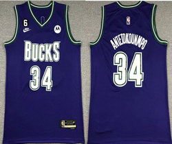 Nike Milwaukee Bucks #34 Giannis Antetokounmpo Throwback Blue 6 Patch 2022-23 With Advertising jersey