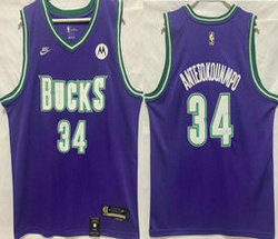 Nike Milwaukee Bucks #34 Giannis Antetokounmpo Throwback Purple 22-23 With Advertising Authentic Stitched NBA Jersey