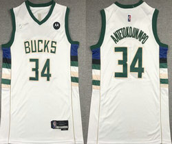 Nike Milwaukee Bucks #34 Giannis Antetokounmpo White 75th anniversary With Advertising Authentic Stitched NBA Jersey