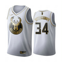 Nike Milwaukee Bucks #34 Giannis Antetokounmpo White Gold Game Authentic Stitched NBA jersey