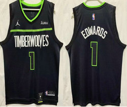 Jordon Minnesota Timberwolves #1 Anthony Edwards Black 22-23 With Advertising Authentic Stitched NBA Jersey