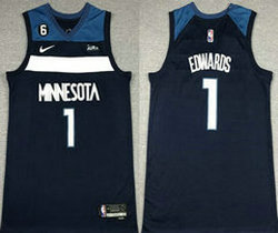 Nike Minnesota Timberwolves #1 Anthony Edwards Navy 6 patch 22-23 With Advertising Authentic Stitched NBA Jersey