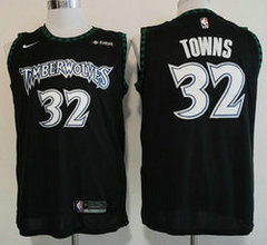 Nike Minnesota Timberwolves #32 Karl Towns Black Game New With Advertising patch Authentic Stitched NBA Jersey