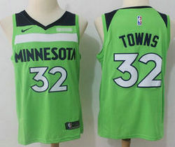 Nike Minnesota Timberwolves #32 Karl Towns Green Game With Advertising patch Authentic Stitched NBA Jersey