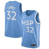 Nike Minnesota Timberwolves #32 Karl Towns Lake Blue Game City Authentic Stitched NBA Jersey