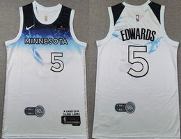 Nike Minnesota Timberwolves #5 Anthony Edwards 2024-25 White City With Advertising Stitched Jersey