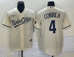Nike Minnesota Twins #4 Carlos Correa Cream Game Authentic stitched MLB jersey