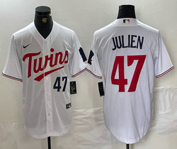 Nike Minnesota Twins #47 Edouard Julien White 47 frotn Game Authentic stitched MLB jersey