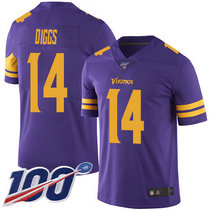 Nike Minnesota Vikings #14 Stefon Diggs With NFL 100th Season Patch Purple Rush Authentic Stitched NFL jersey