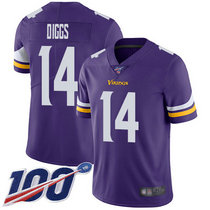 Nike Minnesota Vikings #14 Stefon Diggs With NFL 100th Season Patch Purple Vapor Untouchable Authentic Stitched NFL jersey