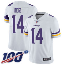 Nike Minnesota Vikings #14 Stefon Diggs With NFL 100th Season Patch White Vapor Untouchable Authentic Stitched NFL jersey