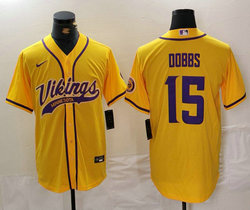 Nike Minnesota Vikings #15 Joshua Dobbs Gold Joint Purple Name Authentic Stitched baseball jersey