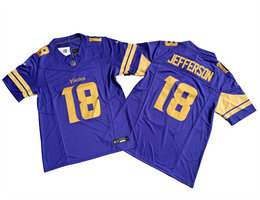 Nike Minnesota Vikings #18 Justin Jefferson Purple 2023 F.U.S.E.Gold Name Stitched Football Jersey