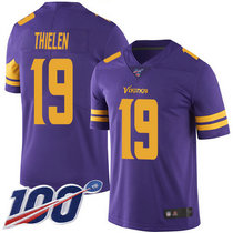 Nike Minnesota Vikings #19 Adam Thielen With NFL 100th Season Patch Purple Rush Authentic Stitched NFL jersey