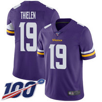Nike Minnesota Vikings #19 Adam Thielen With NFL 100th Season Patch Purple Vapor Untouchable Authentic Stitched NFL jersey