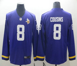 Nike Minnesota Vikings #8 Kirk Cousins Long sleeve Authentic stitched NFL jersey