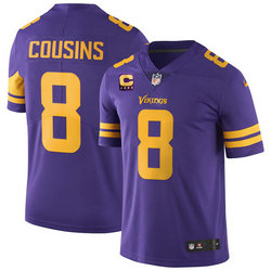 Nike Minnesota Vikings #8 Kirk Cousins Purple With 4-Star C Patch Rush Authentic Stitched NFL Jersey
