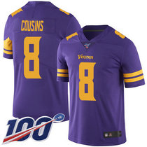 Nike Minnesota Vikings #8 Kirk Cousins With NFL 100th Season Patch Purple Rush Authentic Stitched NFL jersey