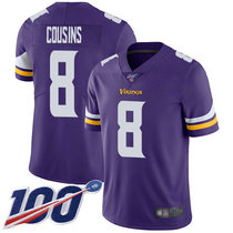 Nike Minnesota Vikings #8 Kirk Cousins With NFL 100th Season Patch Purple Vapor Untouchable Authentic Stitched NFL jersey