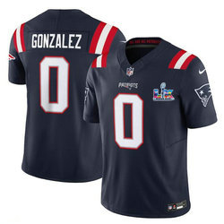 Nike New England Patriots #0 Christian Gonzalez Navy Super Bowl LX 60 Patch Jersey
