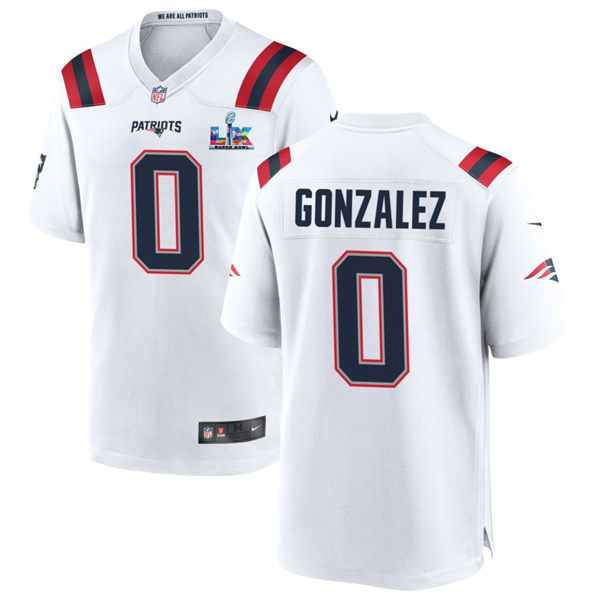 Nike New England Patriots #0 Christian Gonzalez White Super Bowl LX 60 Patch Jersey