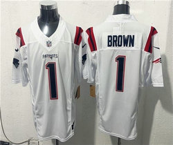 Nike New England Patriots #1 A.J. Brown White Jersey