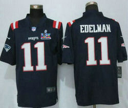 Nike New England Patriots #11 Julian Edelman Navy Super Bowl LX 60 Patch Jersey