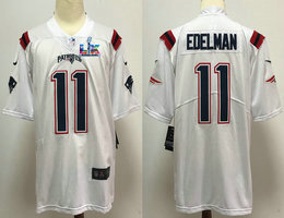 Nike New England Patriots #11 Julian Edelman White Super Bowl LX 60 Patch Jersey
