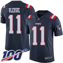 Nike New England Patriots #11 Julian Edelman With 100th Season Patch Blue Rush Authentic Stitched NFL Jersey