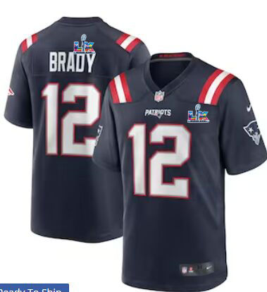 Nike New England Patriots #12 Tom Brady Navy Super Bowl LX 60 Patch Jersey