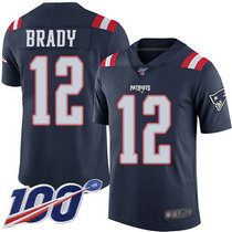 Nike New England Patriots #12 Tom Brady With 100th Season Patch Blue Rush Authentic Stitched NFL Jersey