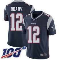 Nike New England Patriots #12 Tom Brady With 100th Season Patch Blue Vapor Untouchable Authentic Stitched NFL Jersey