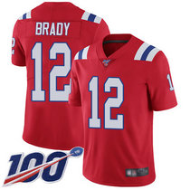 Nike New England Patriots #12 Tom Brady With 100th Season Patch Red Vapor Untouchable Authentic Stitched NFL Jersey