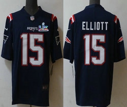 Nike New England Patriots #15 Ezekiel Elliott Navy Super Bowl LX 60 Patch Jersey