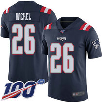 Nike New England Patriots #26 Sony Michel With 100th Season Patch Blue Rush Authentic Stitched NFL Jersey