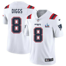 Nike New England Patriots #8 Stefon Diggs White Super Bowl LX 60 Patch Jersey