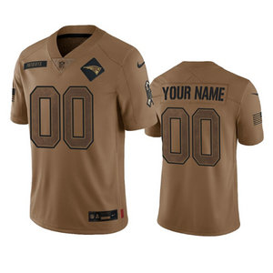 Nike New England Patriots Custom 2023 Brown Salute To Service Authentic Stitched NFL Jersey