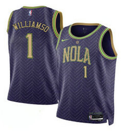 Nike New Orleans Pelicans #1 Zion Williamson Purple 2024-25 City Stitched NBA Jersey