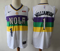 Nike New Orleans Pelicans #1 Zion Williamson White Game City With Advertising Authentic Stitched NBA Jersey