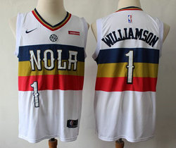 Nike New Orleans Pelicans #1 Zion Williamson White Game Playoffs Earned Edition With Advertising Authentic Stitched NBA Jersey