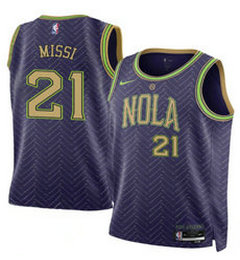 Nike New Orleans Pelicans #21 Yves Missi Purple 2024-25 City Stitched NBA Jersey