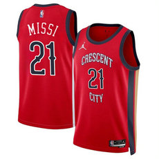 Nike New Orleans Pelicans #21 Yves Missi Red 2024 Draft Statement Edition Stitched Basketball Jersey