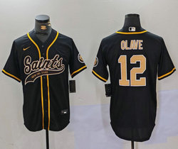 Nike New Orleans Saints #12 Chris Olave Black Joint Authentic Stitched baseball jersey