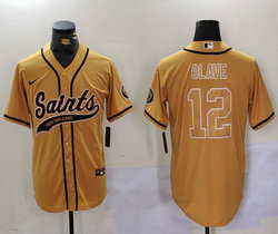 Nike New Orleans Saints #12 Chris Olave Gold Joint Authentic Stitched baseball jersey
