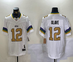 Nike New Orleans Saints #12 Chris Olave White Gold number F.U.S.E. Authentic stitched NFL jersey