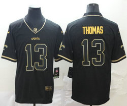 Nike New Orleans Saints #13 Michael Thomas Black Throwback Gold Number Authentic Stitched NFL Jersey