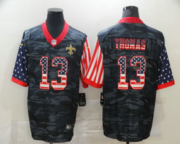 Nike New Orleans Saints #13 Michael Thomas Camo USA Flag Authentic Stitched NFL Jersey