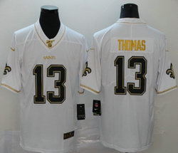Nike New Orleans Saints #13 Michael Thomas White Throwback Gold Number Authentic Stitched NFL Jersey