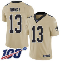 Nike New Orleans Saints #13 Michael Thomas With NFL 100th Season Patch Gold Inverted Legend Vapor Untouchable Authentic Stitched NFL jersey