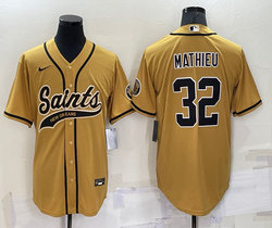 Nike New Orleans Saints #32 Tyrann Mathieu Gold Joint adults Authentic Stitched baseball jersey